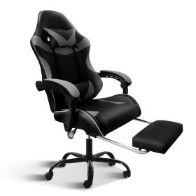 YSSOA Racing Video Backrest and Seat Height Recliner Gaming Office High Back Computer Ergonomic Adjustable Swivel Chair, With footrest, Black/Grey