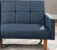 Transitional Look Living Room Sofa Couch Convertible Bed Navy Polyfiber 1pc Tufted Sofa Cushion Wooden Legs