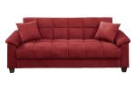 Contemporary Living Room Adjustable Sofa Red Color Microfiber Plush Storage Couch 1pc Futon Sofa w Pillows