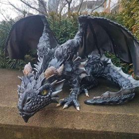 Outdoor Garden Big Squatting Dragon Sculpture Dragon Guardian Statue Garden Dragon Sculpture Statue Decoration Gothic Dragon (Ships From: France)