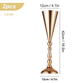 Wedding Metal Candle Holders Flowers Vase Candlestick Centerpieces Table Center Flower Pillar Road Lead Candelabra Wedding Party (Ships From: CN, Color: 2Pcs-Large)